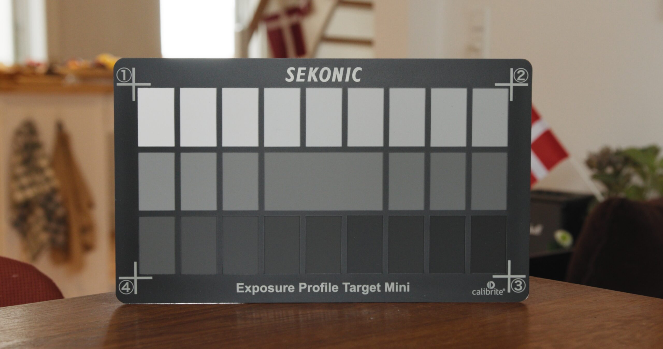 Sekonic Exposure Profile Traget card with the 18% grey reference patch at its center